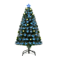 HOMCOM 4ft Tall Artificial Tree White Fiber LED Pre-Lit Christmas Decoration  Green(m-2)