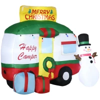 Outsunny 6.5ft Christmas Inflatable Gift Car with Snowman and Gift Boxes, Blow-Up Outdoor LED Yard Display for Lawn Garden Party(m-11)