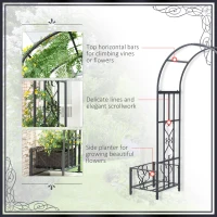 Outsunny 6.8ft Decorative Metal Garden Arch with 2 Planter Boxes Outdoor Walkway Arbor for Climbing Vine Plants Patio Backyard Lawn Party Ceremony(m-5)
