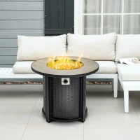 Outsunny 30 Inch Propane Fire Pit Table, 40,000BTU Round Gas Firepit with Protective Cover, Lid and Lava Rocks, CSA Certification for Outdoor, Patio, Black(m-1)