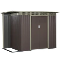 Outsunny 8.4ft x 4.7ft Steel Backyard Garden Utility Storage Tool Shed Kit Double Sliding Door Pent Roof, Grey(m-2)