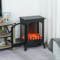 HOMCOM 23" Electric Fireplace Heater, Fire Place Stove with Realistic LED Flames and Logs and Overheating Protection, 750W/1500W, Black(m-7)