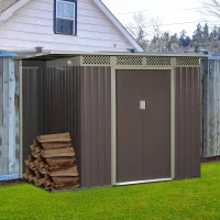 Outsunny 8.4ft x 4.7ft Steel Backyard Garden Utility Storage Tool Shed Kit Double Sliding Door Pent Roof, Grey(m-1)
