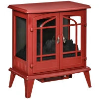 HOMCOM Electric Fireplace Heater, Freestanding Fireplace Stove with Realistic LED Log Flames and Overheating Safety Protection, 1400W, Red(m-12)