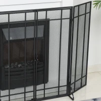 HOMCOM 3-Panel 49.25" W x 31.5" H Metal Mesh Screen Fireplace with Foldable Steel Spark Guard and Magnetic Doors, Black(m-12)