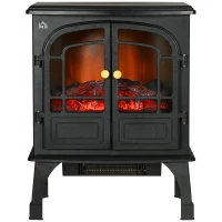 HOMCOM 26" Electric Fireplace Heater, Freestanding Fireplace Stove with Realistic LED Flames, Overheating Protection, 750W/1500W, Black(m-9)