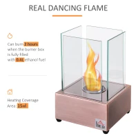 HOMCOM Ethanol Fireplace, 7.75" Tabletop 0.10 Gal Stainless Steel 160 Sq. Ft., Burns up to 2 Hours, Bronze(m-5)