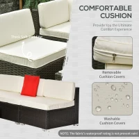 Outsunny 7-Piece Outdoor PE Wicker Patio Sofa Sets, Modern Rattan Conversation Furniture Set with Cushions & Table, Cream(m-7)