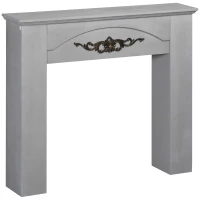 HOMCOM Vintage Fireplace Mantel Surround, Wood Mantels for Fireplace with Decorative Pattern, Interior Width 31", Grey(m-9)
