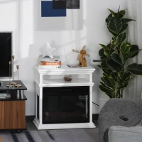 HOMCOM Electric Fireplace with Shelf, Storage Rack, Side Console Table, LED Log Flame, Auto Cut-Off, Remote Control, White(m-9)