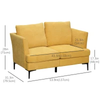 HOMCOM 54" Loveseat Sofa for Bedroom, Modern Love Seats Furniture, Upholstered Small Couch for Small Space, Yellow(m-3)