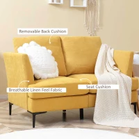 HOMCOM 54" Loveseat Sofa for Bedroom, Modern Love Seats Furniture, Upholstered Small Couch for Small Space, Yellow(m-4)