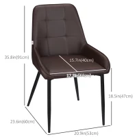 HOMCOM Dining Chairs Mid Century Modern Kitchen Chairs with PU Leather Upholstery and Steel Legs for Living Room, Dining Room, Bedroom, Brown, Set of 2(m-3)