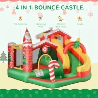 Outsunny Christmas 4-in-1 Kids Inflatable Bounce House Jumping Castle Trampoline, Pool, Slide, Climbing Wall with Christmas Tree Pattern Storage Bag & Air Blower(m-6)