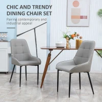 HOMCOM Dining Chairs Mid Century Modern Kitchen Chairs with PU Leather Upholstery and Steel Legs for Living Room, Dining Room, Bedroom, Grey, Set of 2(m-4)