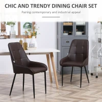 HOMCOM Dining Chairs Mid Century Modern Kitchen Chairs with PU Leather Upholstery and Steel Legs for Living Room, Dining Room, Bedroom, Brown, Set of 2(m-4)