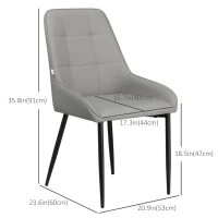 HOMCOM Dining Chairs Mid Century Modern Kitchen Chairs with PU Leather Upholstery and Steel Legs for Living Room, Dining Room, Bedroom, Grey, Set of 2(m-3)