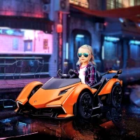 Aosom 12V Electric Ride-on Car, Licensed Lamborghini V12 Vision Gran Turismo Battery-Powered Ride-on Toy with Remote Control, Bluetooth, Music, LED Lights, for 3-6 Year Old Boys and Girls, Orange(m-10)