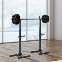 Soozier Adjustable Stable Power Squat Stand Portable 2 Bars Barbell Holder Weight Rack (Black/Grey)(m-1)