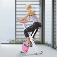 Soozier Foldable Exercise Bike with 8-Level Adjustable Magnetic Resistance, Indoor Stationary Bike X Bike with LCD Screen, Tablet Phone Holder for Home Aerobic Training, Pink(m-1)