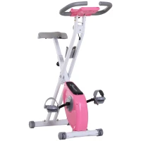 Soozier Foldable Exercise Bike with 8-Level Adjustable Magnetic Resistance, Indoor Stationary Bike X Bike with LCD Screen, Tablet Phone Holder for Home Aerobic Training, Pink(m-2)