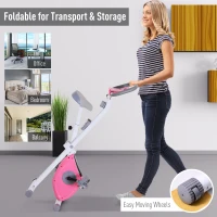 Soozier Foldable Exercise Bike with 8-Level Adjustable Magnetic Resistance, Indoor Stationary Bike X Bike with LCD Screen, Tablet Phone Holder for Home Aerobic Training, Pink(m-6)