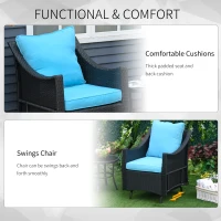 Outsunny 3Pcs Rattan Glider Chairs Set Patio Conversation Furniture w/ Tempered Glass Table and Cushion, Blue(m-5)