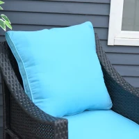 Outsunny 3Pcs Rattan Glider Chairs Set Patio Conversation Furniture w/ Tempered Glass Table and Cushion, Blue(m-8)