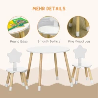 Qaba Wooden Kids Table and Chair Set for Arts & Crafts, Snack Time, Homework, 3 Piece Cute Kiddy Activity Table and 2 Chairs, Easy to Assemble(m-6)