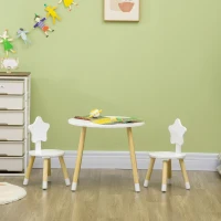 Qaba Wooden Kids Table and Chair Set for Arts & Crafts, Snack Time, Homework, 3 Piece Cute Kiddy Activity Table and 2 Chairs, Easy to Assemble(m-7)