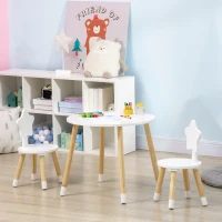 Qaba Wooden Kids Table and Chair Set for Arts & Crafts, Snack Time, Homework, 3 Piece Cute Kiddy Activity Table and 2 Chairs, Easy to Assemble(m-1)