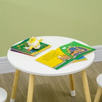 Qaba Wooden Kids Table and Chair Set for Arts & Crafts, Snack Time, Homework, 3 Piece Cute Kiddy Activity Table and 2 Chairs, Easy to Assemble(m-8)