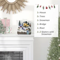 HOMCOM Animated Christmas Village Scene, Pre-Lit Musical Holiday Decoration with LED Lights, Fiber Optic, Rotating Skating Pond and Snowman(m-4)