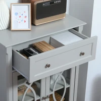 HOMCOM Sideboard Buffet Cabinet, Kitchen Storage Cabinet, Accent Cabinet with Drawer, Double Glass Doors and Adjustable Shelves for Living Room, Entryway, Light Grey(m-11)