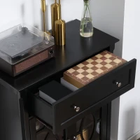 HOMCOM Sideboard Buffet Cabinet, Kitchen Storage Cabinet, Accent Cabinet with Drawer, Double Glass Doors and Adjustable Shelves for Living Room,Entryway, Black(m-10)