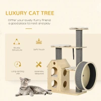 PawHut 53" Modern Cat Tree with Scratching Posts & Wheel, Small Cat Tree with Double-Layer Cushioned House, Small Cat Tower for Indoor Cat Furniture, Climbing Wooden Cat Tree(m-5)