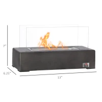 HOMCOM Tabletop Fireplace, 13" Concrete Alcohol Fireplace with Stainless Steel Lid for Indoor and Outdoor, 0.04 Gal Max 195 Sq. Ft., Dark Gray(m-3)