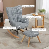 HOMCOM Glider Rocker with Ottoman Set, Houndstooth Nursery Rocking Chair, Upholstered Wingback Armchair for Living Room and Bedroom(m-5)