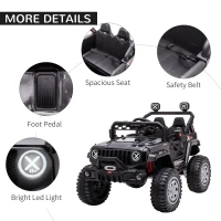 Aosom 12V Kids Ride on Car with Remote Control, Battery-Operated Ride on Toy with Spring Suspension, Led Lights, Music, Horn, 3 Speeds, USB, MP3, Black(m-7)