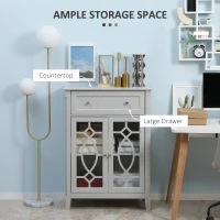 HOMCOM Sideboard Buffet Cabinet, Kitchen Storage Cabinet, Accent Cabinet with Drawer, Double Glass Doors and Adjustable Shelves for Living Room, Entryway, Light Grey(m-4)