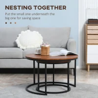 HOMCOM Round Nesting Tables Set of 2, Stacking Coffee Table Set with Metal Frame for Living Room, Dark Walnut(m-4)