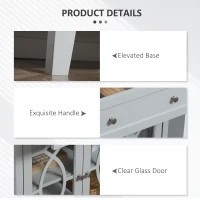 HOMCOM Sideboard Buffet Cabinet, Kitchen Storage Cabinet, Accent Cabinet with Drawer, Double Glass Doors and Adjustable Shelves for Living Room, Entryway, Light Grey(m-7)