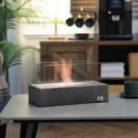 HOMCOM Tabletop Fireplace, 13" Concrete Alcohol Fireplace with Stainless Steel Lid for Indoor and Outdoor, 0.04 Gal Max 195 Sq. Ft., Dark Gray(m-2)