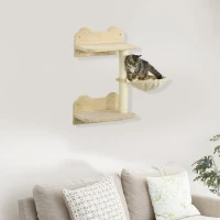PawHut Wall-Mounted Cat Tree with Hammock for a Cute Cat Bed, Modern Cat Tree with Scratching Post & Cat Shelves, Climbing Playground Kitty Tower(m-2)