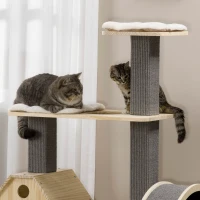 PawHut 53" Modern Cat Tree with Scratching Posts & Wheel, Small Cat Tree with Double-Layer Cushioned House, Small Cat Tower for Indoor Cat Furniture, Climbing Wooden Cat Tree(m-9)