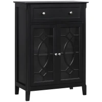 HOMCOM Sideboard Buffet Cabinet, Kitchen Storage Cabinet, Accent Cabinet with Drawer, Double Glass Doors and Adjustable Shelves for Living Room,Entryway, Black(m-1)