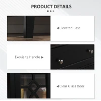 HOMCOM Sideboard Buffet Cabinet, Kitchen Storage Cabinet, Accent Cabinet with Drawer, Double Glass Doors and Adjustable Shelves for Living Room,Entryway, Black(m-7)