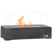 HOMCOM Tabletop Fireplace, 13" Concrete Alcohol Fireplace with Stainless Steel Lid for Indoor and Outdoor, 0.04 Gal Max 195 Sq. Ft., Dark Gray(m-1)