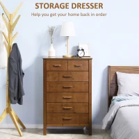HOMCOM Tall Dresser for Bedroom, 7 Drawer Dresser, Chest of Drawers with Bamboo Frame, Brown(m-4)