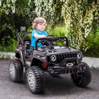 Aosom 12V Kids Ride on Car with Remote Control, Battery-Operated Ride on Toy with Spring Suspension, Led Lights, Music, Horn, 3 Speeds, USB, MP3, Black(m-9)